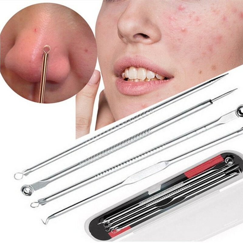 Kit de eliminación de espinillas y acné, Extractor de espinillas de acero inoxidable, agujas profesionales para el cuidado de la piel de la cara, Herramientas de limpieza