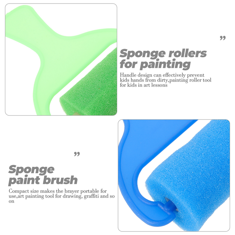 4 Pcs Sponge Paint Brush Brayer Oil Suite Roller Rollers for Painting Kids Child