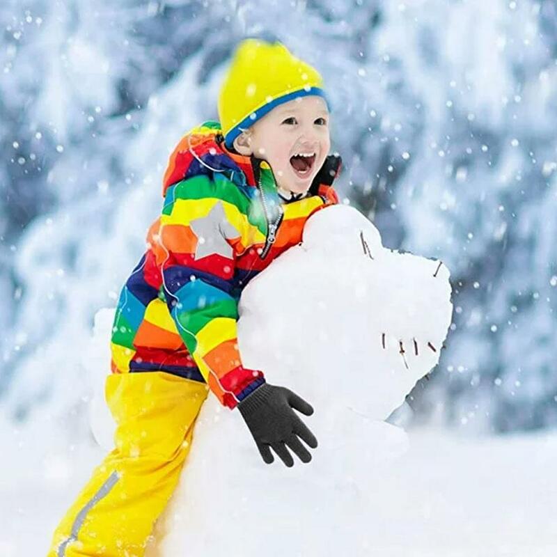 Luvas anti-congelamento de inverno infantil, anti-frio, quente, tecido de malha, dedo cheio, luvas para crianças, preto, S4Q4