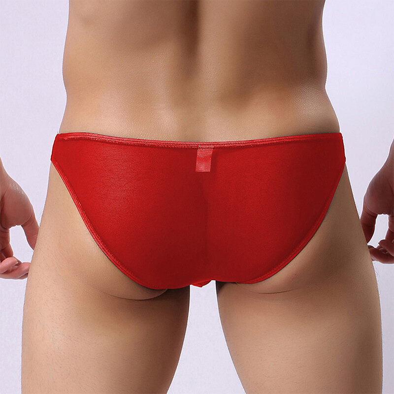 Mens Sexy Mesh Elastic Seamless Bikini Breathable Briefs See-Through Panties Bulge Pouch Thongs Underwear Solid Men Briefs