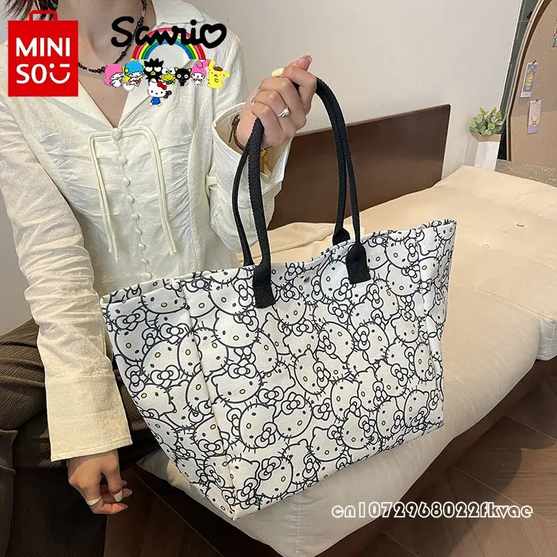 MINISO HelloKitty New Women's Handbag Fashionable High Quality Women's Shoulder Bag Cartoon Large Capacity Women's Shopping Bag