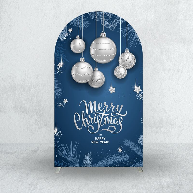 Fondo de arco con tema de Feliz Navidad, cubierta adecuada para fotografía de Feliz Año Nuevo, decoración de globos, tela elástica
