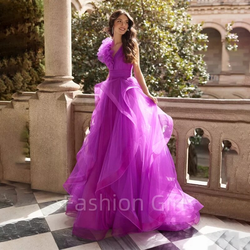 Eleganckie fioletowe sukienki z organzy o wielu warstwowych plisowanych wieczór weselny imprezowych elegancka suknia kobiet sukienka formalne długie 2024