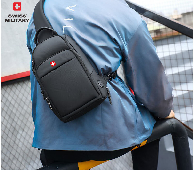 Swiss Men's Chest Bag Fashion Anti-theft Shoulder Bag Outdoor Leisure Crossbody Bag Nylon Waterproof Handbag Usb Bag Sling Pack