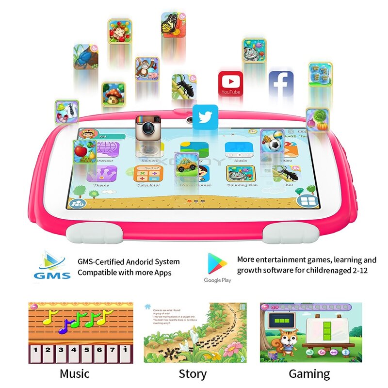New Cartoon Pattern Kids Tablet 7 Inch Quad Core 4GB RAM 64GB ROM Android Learning Education Games Tablets Children's Gifts