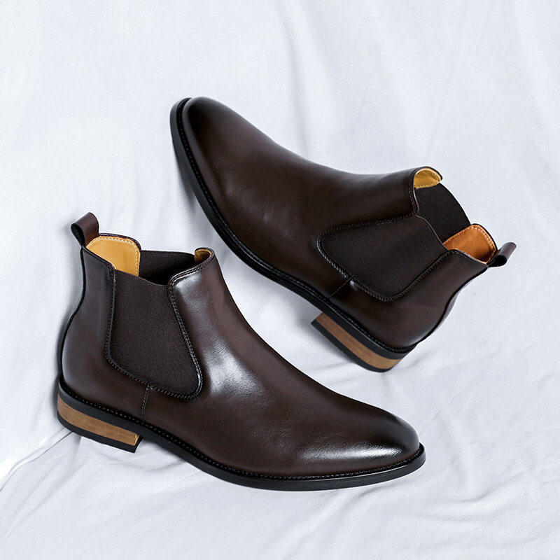 Мужские ботинки челси с острым носком, официальные туфли, деловые Костюмные туфли для конференций в британском стиле, простые ботильоны