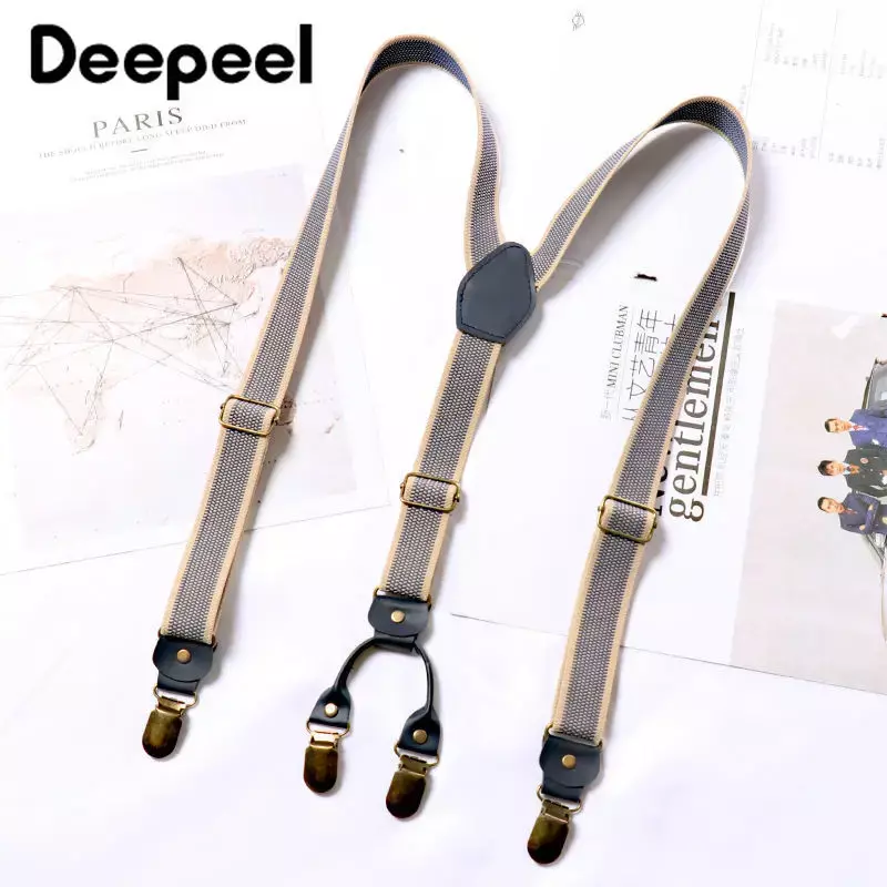 1Pc Deepeel 2/2.5*120cm Retro Mens Suspenders Unisex 4 Clips Y-Type Stripe Elastic Strap Braces Casual Accessory Male Jockstrap
