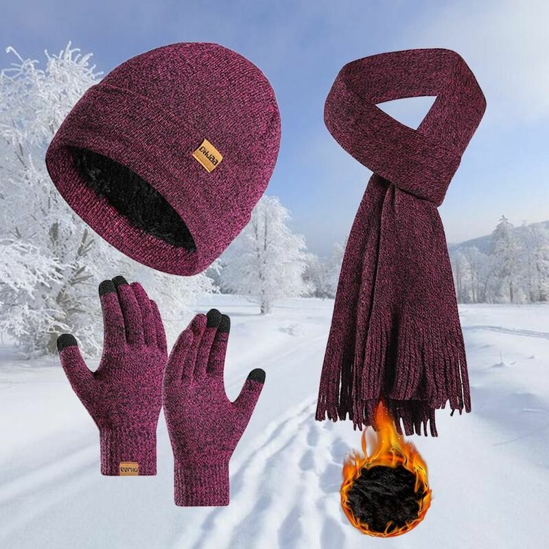 3Pcs/Set Neck Protection Knitted Hat Winter Warm Soft Beanies Hat Windproof Outdoor Scarf Cap Men Women