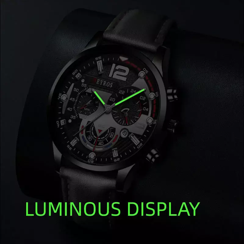 Luxury Mens Watches Fashion Stainless Steel Quartz Wrist Watch Calendar Date Luminous Clock Men Business Casual Leather