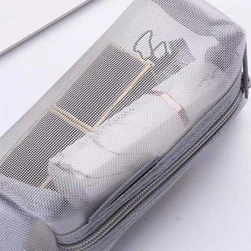 1PC Large Capacity Makeup Case Portable Square Storage Bags Coin Purse Stationery Earphones Mesh Zipper Pouch Travel Supplies