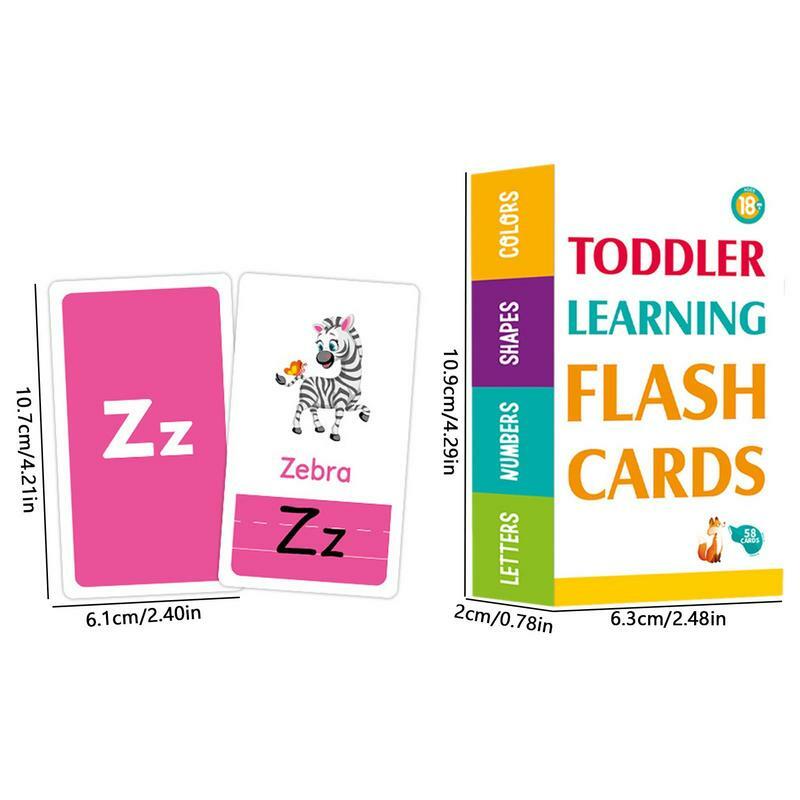 58PCS Alphabet Flash Cards Waterproof Flashcards Learn Letters Colors Numbers Shapes Animals Educational Preschool Toddler Flash