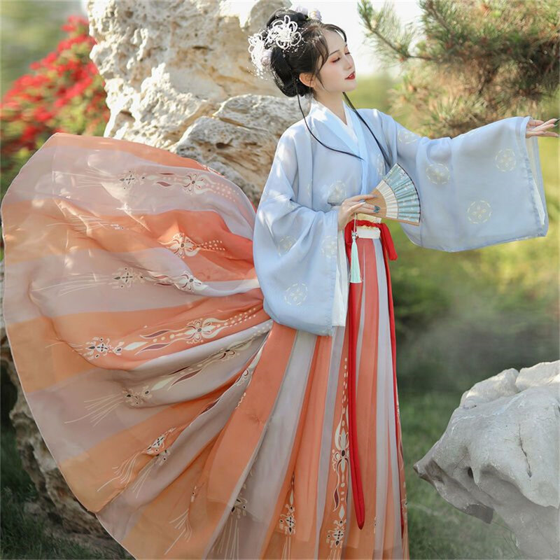 Hanfu pakaian wanita tradisional Cina, baju karnaval Hanfu wanita & kostum Halloween, baju hijau Hanfu kuno untuk wanita