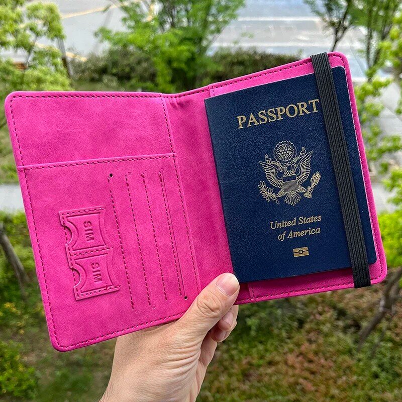 Soporte de funda pasaporte personalizada con protección Rfid, soporte de pasaporte personalizado con nombre de diseñador, accesorios de viaje, estuche de pasaporte