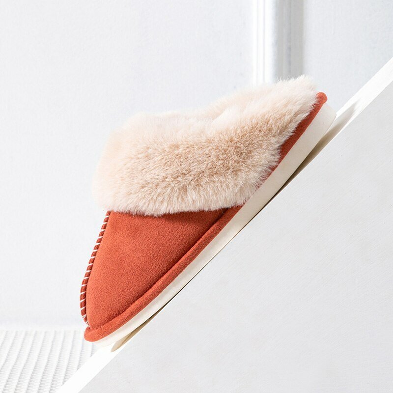 Feslishoet sandal datar wanita, Kasut katun dalam ruangan hangat lembut nyaman musim dingin