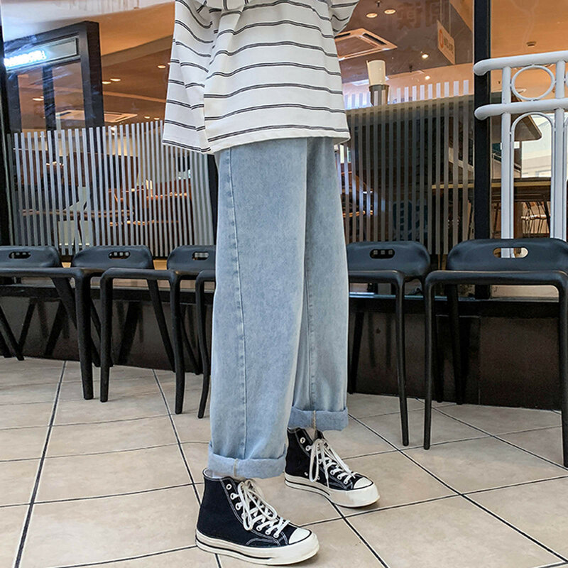 Pantalones vaqueros de pierna ancha para hombre, Jeans de cintura elástica, sueltos, versátiles, informales, a la moda, talla grande