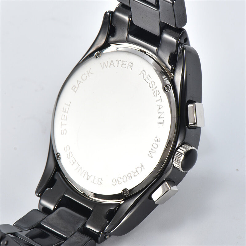 Jam tangan keramik hitam Pria Wanita, arloji desain sederhana putih tahan air