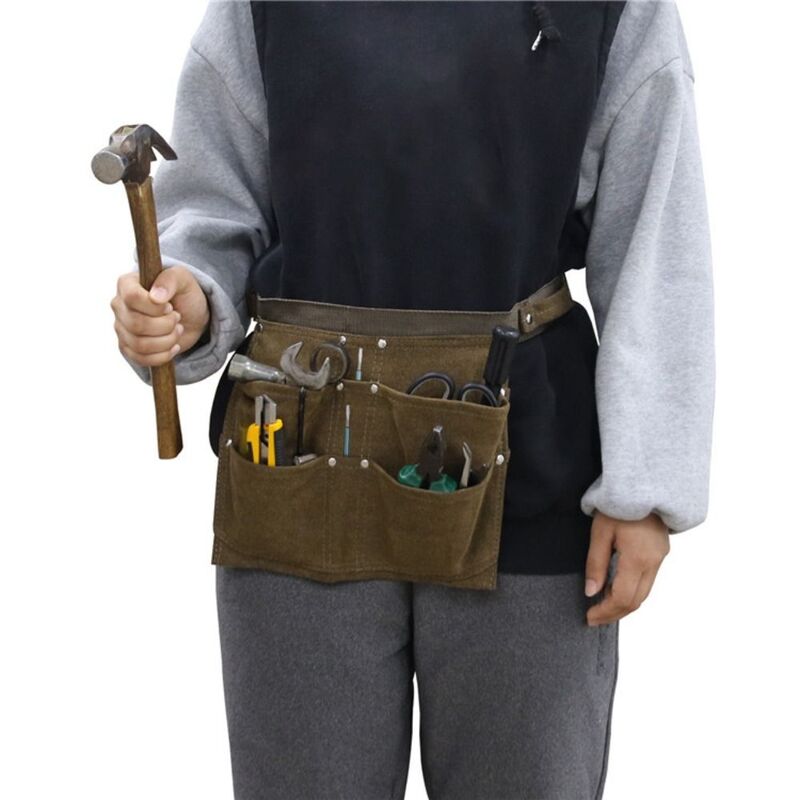 Delantal de Tela Gris duradero, bolsa de sellado de cintura, múltiples bolsillos, trabajador