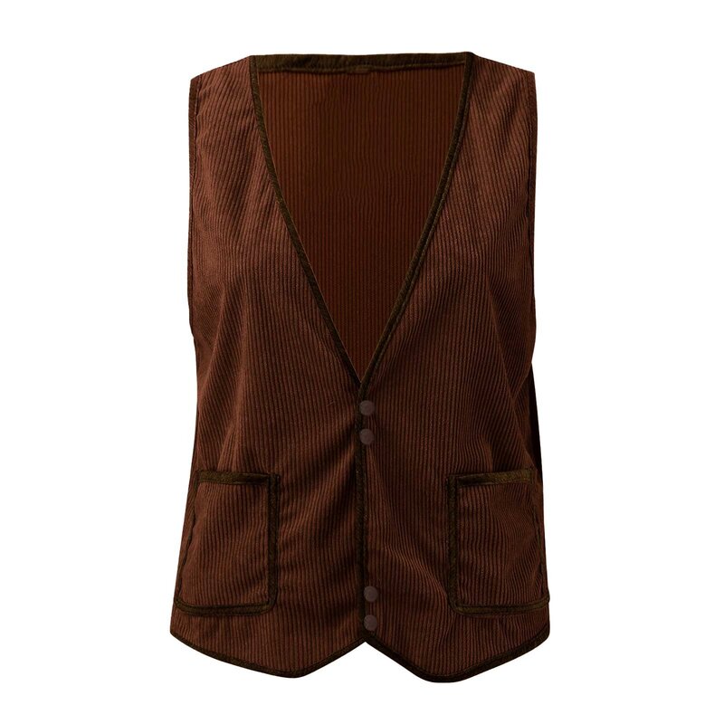 Chaleco de pana holgado para mujer, camisola versátil de Color sólido con botones y bolsillo, chaqueta sin mangas Vintage informal