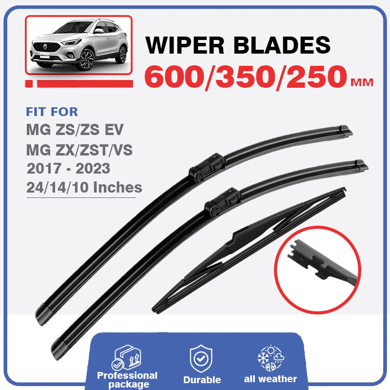 Car Front Rear Wiper Blades For MG ZS 2017 - 2023 24"+14"+10" ZS EV MGZS MGZSEV Windshield Frameless Soft Rubber Windscreen 2021