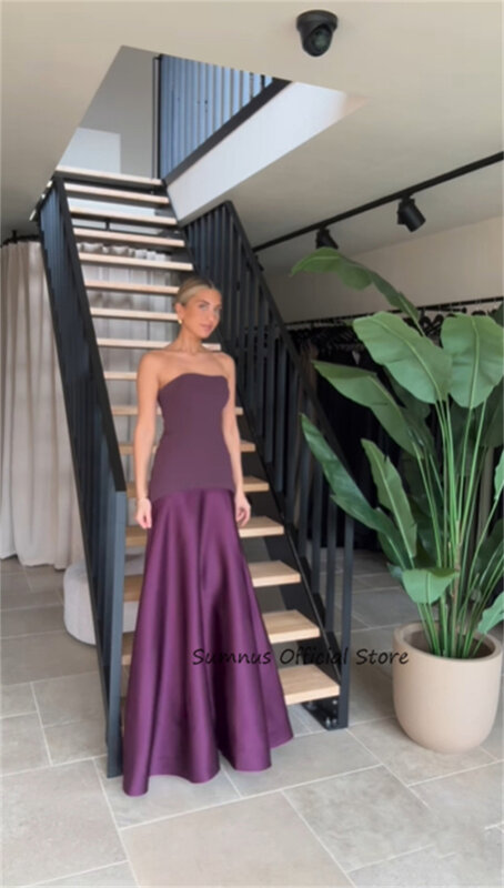 SUMNUS Sexy Purple Evening Dresses Sleeveless Prom Dress Strapless Floor Length Pleated Formal Party Dresses vestidos de fiesta
