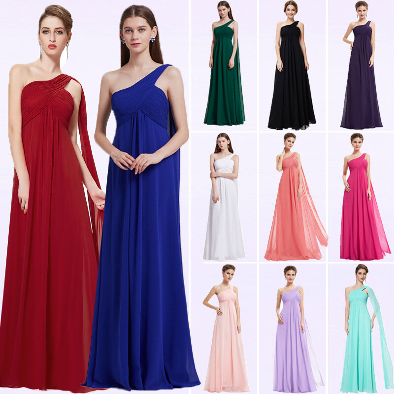 Gaun malam elegan sederhana 2024 gaun panjang A-LINE satu bahu tanpa tali dari gaun sifon Pink pengiring pengantin wanita
