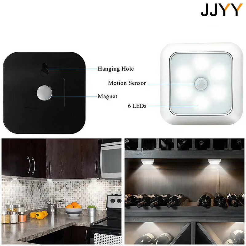 JJYY-Veilleuse LED à capteur, adaptée à la garde-robe, à la lampe à cendres, aux toilettes, aux escaliers, à la chambre, au couloir de la maison