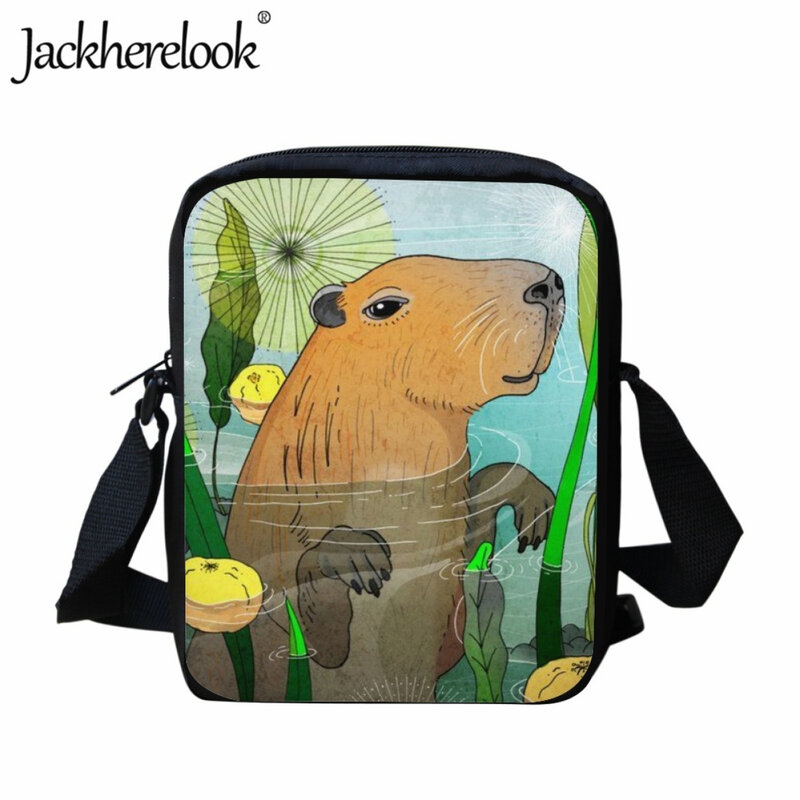 Jackherelook – cartable Capybara pour enfants, sac à bandoulière classique réglable, sac à déjeuner, sac à épaule de voyage, décontracté et à la mode