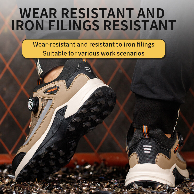 Nowe buty do kostki ze stalowymi noskami obracającymi się z guzikami do pracy lekkie buty robocze zapobiegające przebiciom buty męskie bez koronki