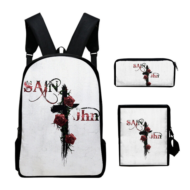 กระเป๋านักเรียนพิมพ์ลาย Saint jhn 3D 3ชิ้น/เซ็ตกระเป๋าเป้สะพายหลังกระเป๋าแล็ปท็อปกระเป๋าดินสอกระเป๋าสะพายไหล่เอียง