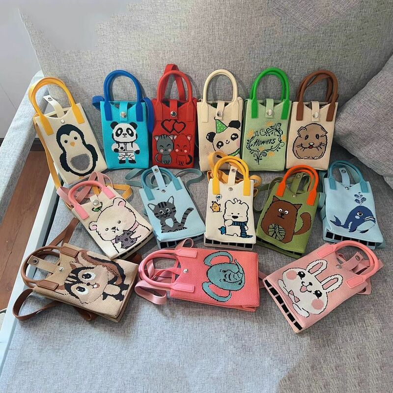 Mini Knit Handbag New Cute High-capacity Phone Bag Cartoon Knit Knot Wrist Bag Girl