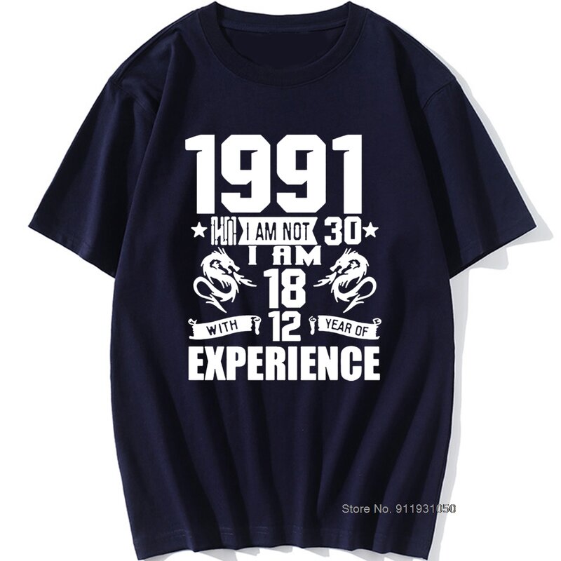 Śmieszne wykonane w 1991 30-ty prezent urodzinowy z nadrukiem żartobliwy T-shirt 30 lat niesamowity mąż na co dzień bawełniane koszulki z krótkim rękawem męskie