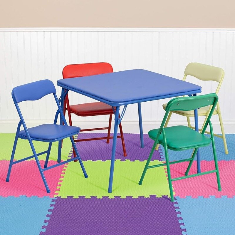 Set meja dan kursi lipat warna-warni anak, 5 buah