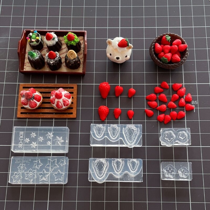 DIY 미니 딸기 실리콘 수지 금형, 3D 퐁당 사탕 디저트 금형, 케이크 장식 도구 홈 주방 베이킹 용품