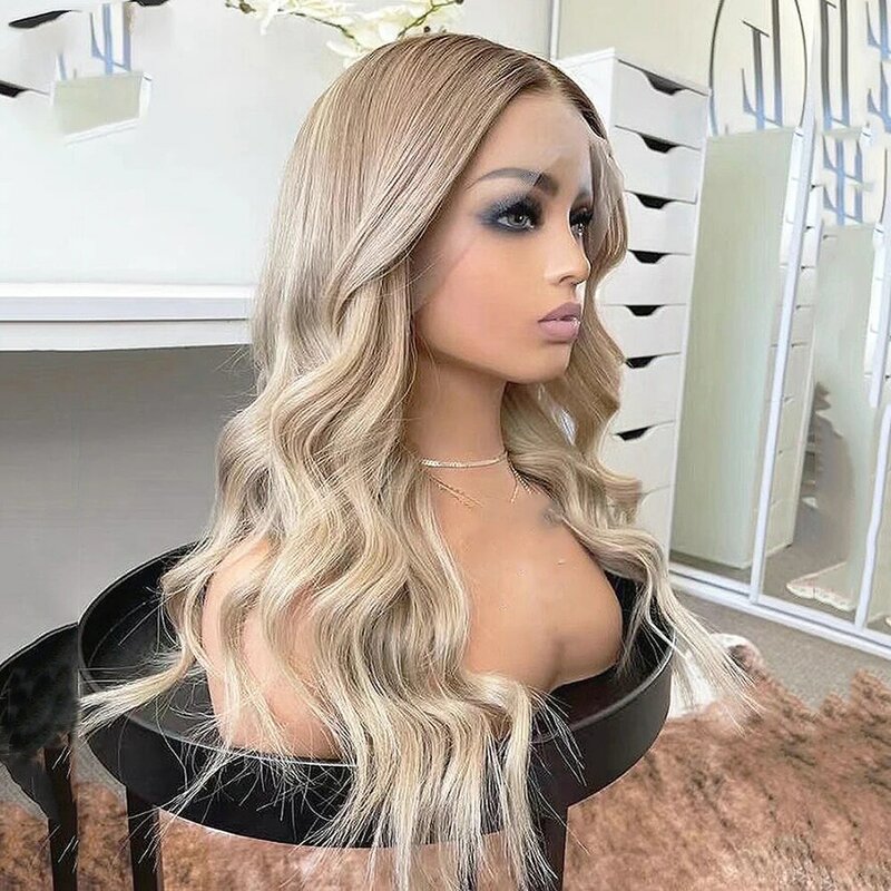 Ash Blonde Lace Front Human Hair wig Body Wave 613 Blonde Colored Brown Hightlight Ombre full lace Frontal Hd Transparent lace
