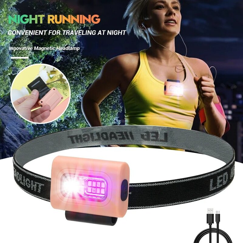 Magnetic LED Headlights Night Fishing Headlamp Type-C Rechargeable Portable Clothes Clips, Running COB Silicone Work Lights