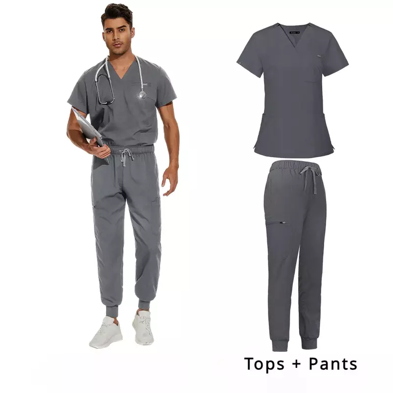Men's Scrubs Medical Uniform Lab Set Male Wholesale Clinic Hospital Doctor Overalls V-neck Fashion Scrub Pharmacy Nurse Clothes