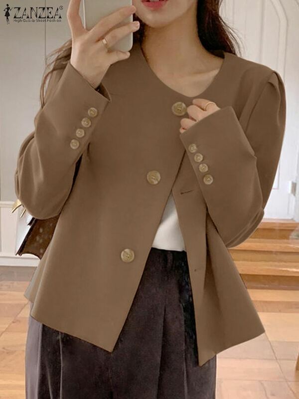 ZANZEA-Blazer de lapela de manga comprida feminino, roupas de trabalho vintage OL femininas, roupas elegantes para festa, jaquetas sólidas, moda coreana, outono