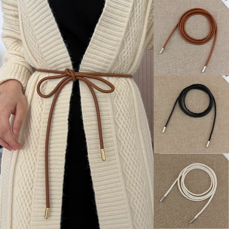 Nowy okrągły skórzana linka płaszcz łańcuch dekoracyjny pas dla kobiet jednolita moda długa, z podkreśloną talią łańcuszek w stylu Vintage