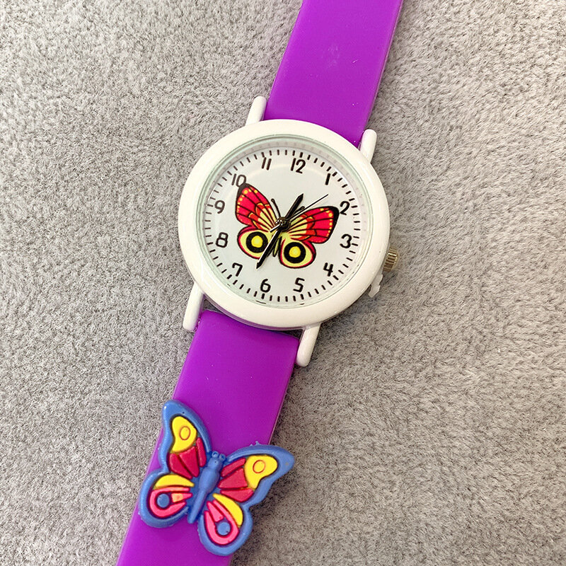 Reloj con cinta de silicona para niños y niñas, pulsera de cuarzo con diseño de mariposa bonita, venta al por mayor, novedad de 2024