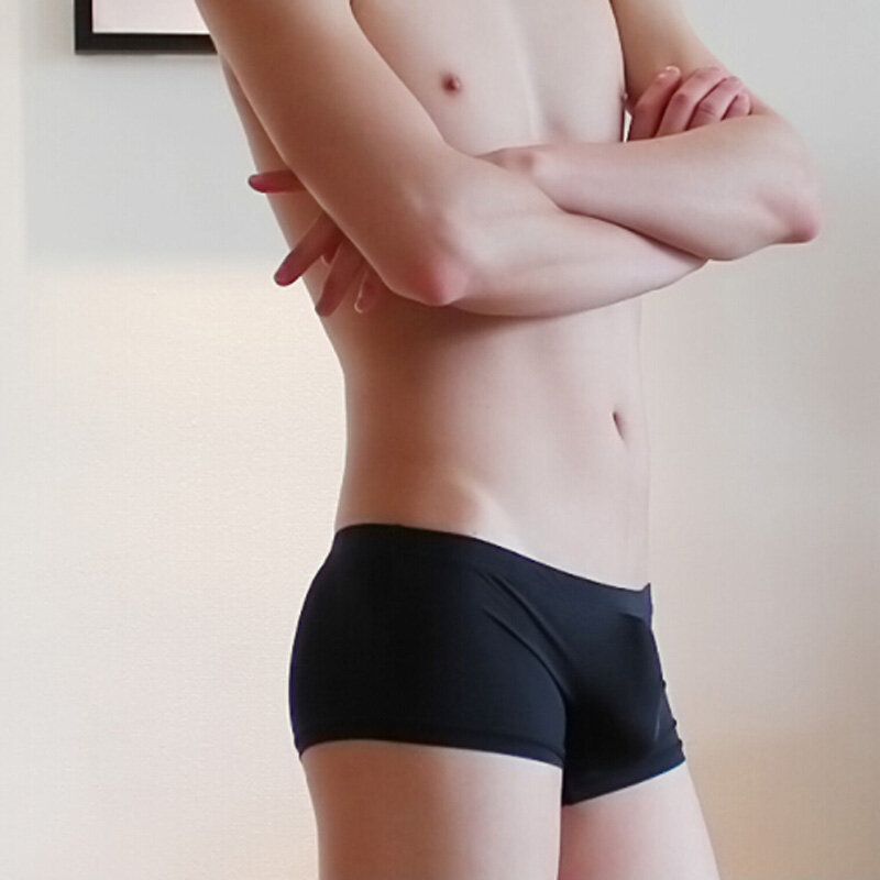 Boxer de cintura baixa ultra fino masculino, roupa interior sedosa, cuecas respiráveis, calcinhas suaves, cuecas sensuais, lingerie sexy