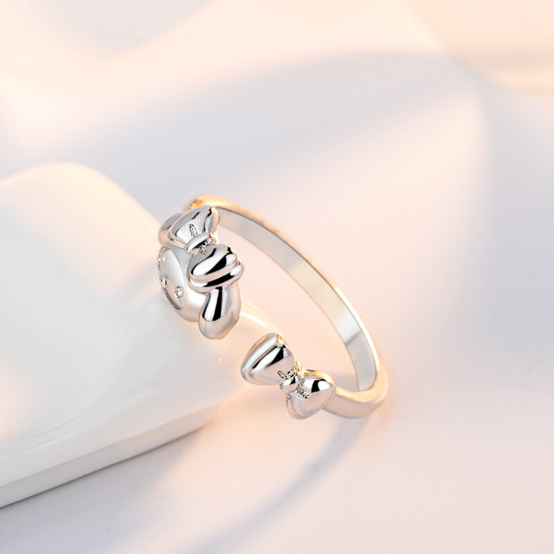 Cute and Minimalist Sanrio Copper Plated S999 Silver Open Ring Melody Bow Lucky Birthday Gift
