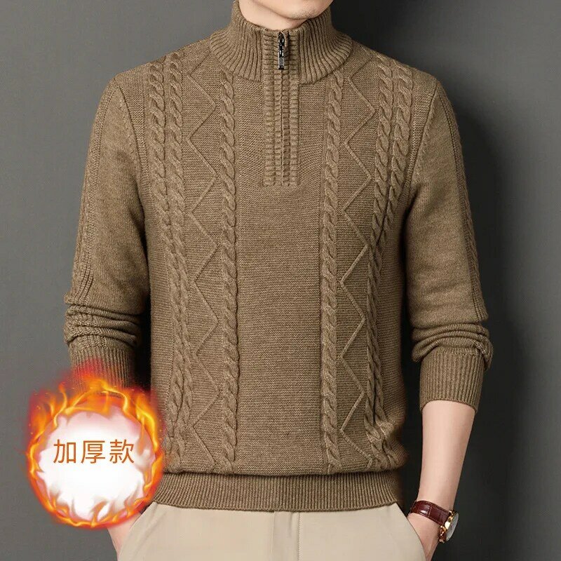 Winter New Half Collar Cashmere Sweater Men's Thickened Warm Half Zipper Knitted Bottoming Sweater