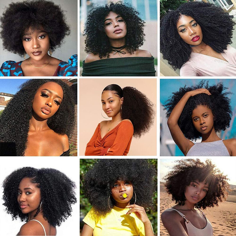 Extensiones de cabello rizado Afro para mujer, mechones de cabello humano brasileño 1/3 Afro, tejido de 8-28"