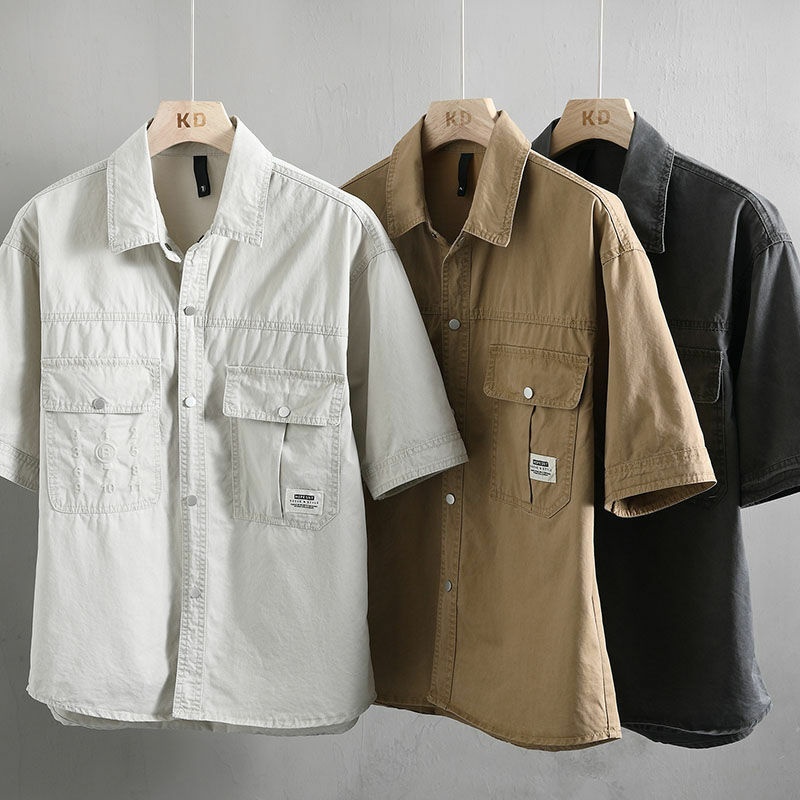 Camisa jeans solta masculina, algodão puro, manga curta, casual, Harajuku, na moda, versátil, alta qualidade, verão