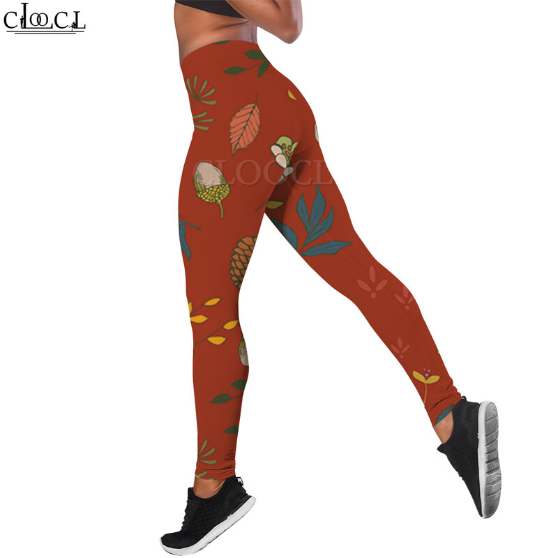 Cloocl harajuku sem costura leggings calças de yoga cogumelo folha maçã impressão casual moda outono feminino fitness ginásio roupas