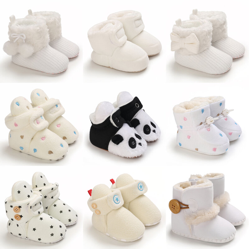 Bota de algodón con suela antideslizante para bebé recién nacido, zapatos cálidos de lana para la nieve, primeros pasos, color blanco, Invierno