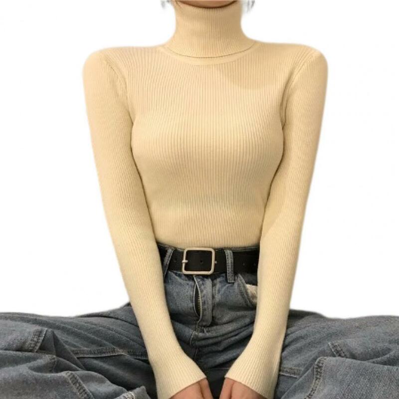 여성용 터틀넥 긴팔 골지 스웨터, 겨울용 단색, 슬림핏, 따뜻한 풀오버 스웨터