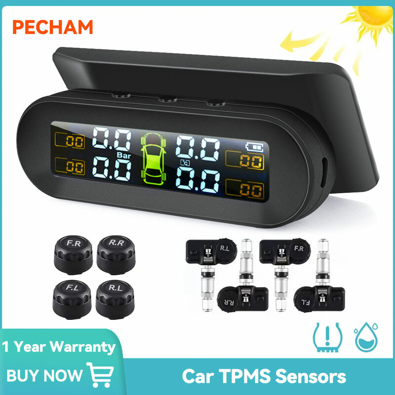 TPMS Tire Pressure Sensor Solar Car Tire Pressure Monitoring System with 4 Wheel Internal External Sensors TMPS Measuring Device