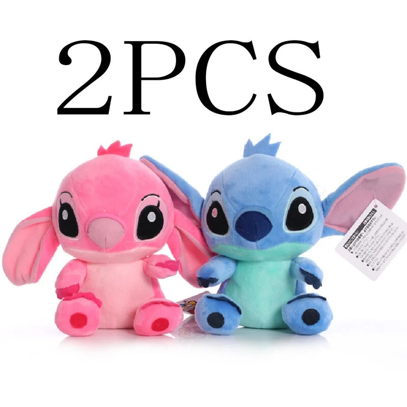 2PCS  Stitch Cartoon Blue Pink Stitch Plush Doll Animation Toy Lilo & Stitch Kawaii 20cm Angel Stitch Plush Stuffed Toy Childr