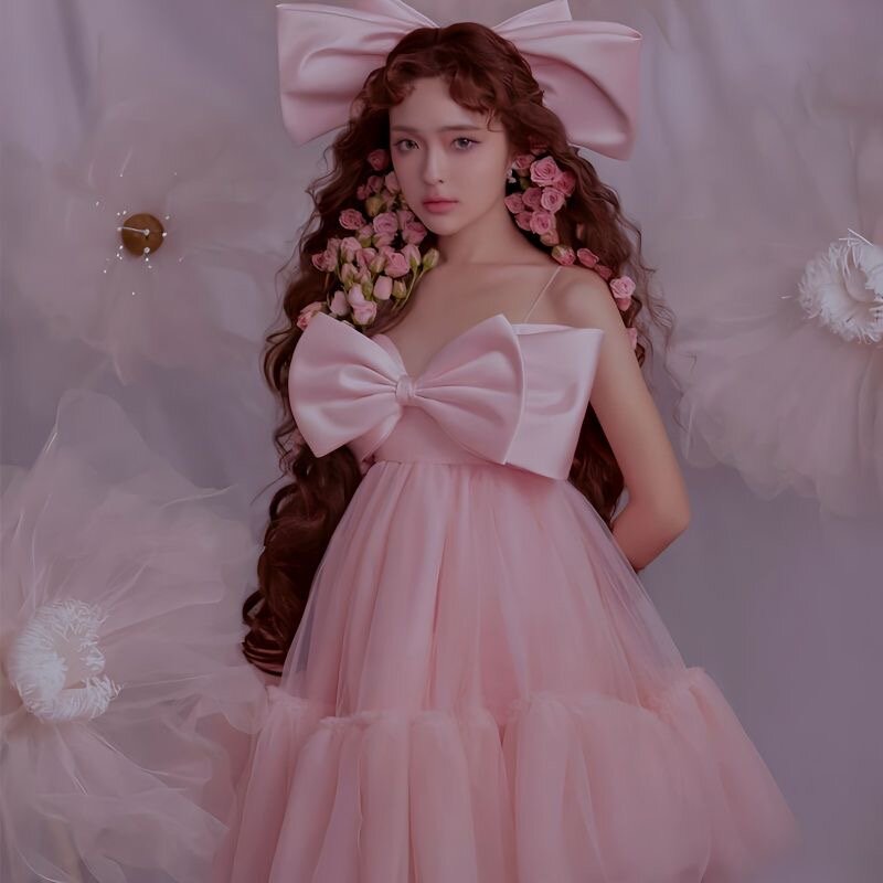 Suknie balowe 2023 luksusowe suknie imprezowa sukienka z okazji ukończenia szkoły duża kokarda różowa księżniczka Mini sukienka Kawaii zdjęcie odzież do zdjęć